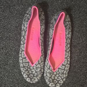 Rothy's Gray Patterned Flats with Pink Trim
